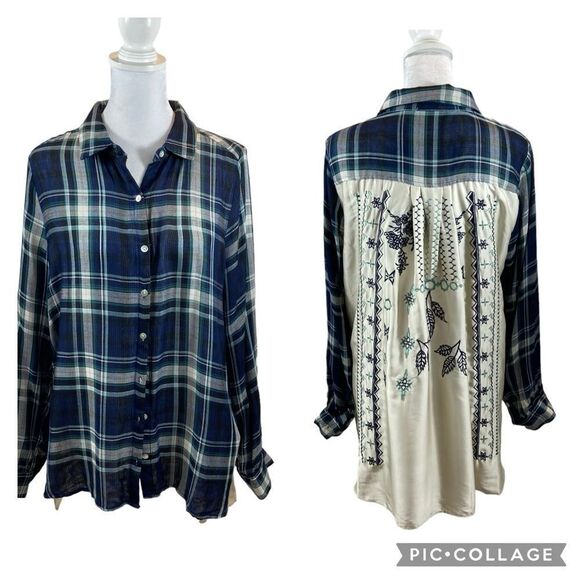 Jane and Delancey Brand Ladies Plaid Button Down with Embroidered‎ Back Small - Picture 1 of 12